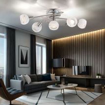 Globo Lighting - Plafonnier salon lampe salle à manger plafonnier lampe cuisine, métal verre nickel mat opale, 5 ampoules E14, led 4,5W 470Lm 3000K