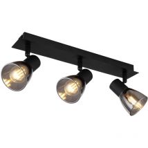 Globo Lighting - Plafonnier salon métal bois verre noir mat 3 lampes l 40 cm