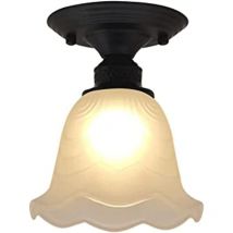 Plafonnier semi-encastré à 1 lumière, abat-jour en verre noir et blanc en forme de fleur – Plafonniers for couloir, foyer, douille E27 (sans ampoule)