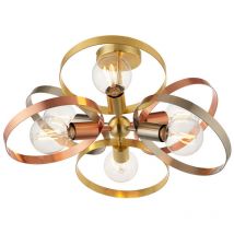 Plafonnier Semi Flush Multi Bras Laiton Satiné, Plaque De Cuivre Brossé