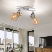 Etc-shop - Plafonnier aspect bois spot spot plafonnier orientable blanc, métal, 2x douilles E27, LxlxH 29,6x23x19 cm