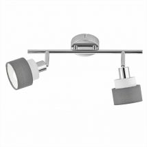 Plafonnier, spot plafond, lampe chambre, spot plafond, bandeau spot orientable, 2 flammes, acier textile, gris chrome, 2x douille E14, LxlxH 48x9x20cm