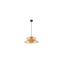 Fabrilamp - Plafonnier suspendu Bento à hauteur réglable E27 (220/240V) IP20 24130xØ50x50cm en métal noir et bambou