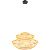 Fabrilamp - Plafonnier suspendu Denzo à hauteur réglable E27 (220/240V) IP20 36130xØ50x50cm en métal, parchemin et bambou c
