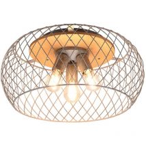 Trio Leuchten - Plafonnier métal plafonnier argent lampe en bois rond salle à manger lampe cage éclairage en forme de treillis, douille 3x E27, DxH