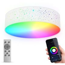 B.K.Licht Plafonnier tissu LED connecté WiFi smart I Ø39 cm I CCT I RVB I App et télécommande I dimmable I commande vocale I iOS & Android I ciel