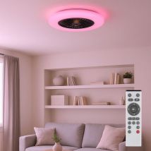 Ventilateur de plafond avec télécommande Lampe de plafond à intensité variable mode été-hiver Lampe de salon noire, changement de couleur rgb, 40W