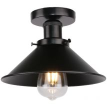 Axhup - Plafonnier Vintage Rétro Lampe de Plafond Industrielle Fer Abat-jour 22cm Tout Noir