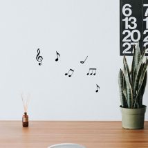 Sticker autocollant décoratif 2 pièces, 18x15 cm - Illustration des notes de musique noire pour décoration intérieure