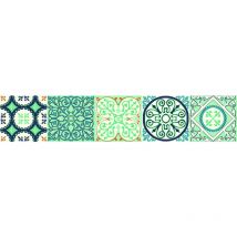 Lot de 3 Adhésifs Autocollants Contremarches Carreaux Ciment Verts 19,5x100cm - Idéal pour Sols et Murs