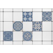 Sticker Carrelage Autocollant 15x15 cm x6, Décoratif Ciment, Bleu et Beige, Adhésif pour Murs et Sols.