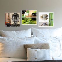 Sticker autocollant déco zen 68x24cm avec Bouddha, Orchidée, Bambou, Nature & Galets - Décoration murale intérieure