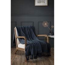 Plaid 130 x 160 cm en coton texturé Sixtine – Bleu Marine