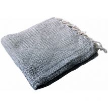 Plaid franges effet tricot coton recyclé 125x150 dune gris clair