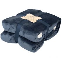 Plaid Sherpa Flanelle 480GSM 200x240 Bleu Marine Deco Arts