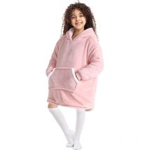Plaid à Capuche Enfant Plaid Pull Couverture Canapé Polaire avec Manche Garçons Filles avec Poches Portables tv Hiver 70cm Rose