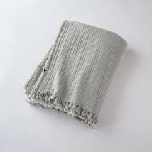 Plaid à franges 'Gaïa' toutes dimensions 'Gaze de Coton' - Couleur: Gaïa Nuage - Taille de plaid: 180 x 220 cm