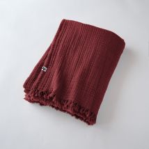Plaid à franges 'Gaïa' toutes dimensions 'Gaze de Coton' - Couleur: Gaïa Lie de Vin - Taille de plaid: 180 x 220 cm