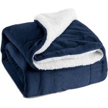 Plaid Couverture Polaire en Sherpa, 150x200 Couverture lit 1 Personne Bleu Marine, Plaid Canape Fourrure Jeté de Canapé Réversible, Jete de Canape
