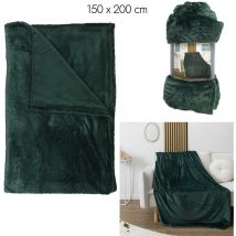 Plaid Flanelle Embosse Vert Sapin 150x200cm M12