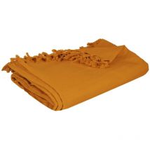 Plaid ou jete de canape coton 160 x 220 cm raye Ocre