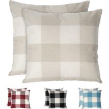 Plaid Pillow Covers, Set of 2, Wrinkle Free and Breathable Linen Pillow Case, Checkered Cushion Cover, Decorative Pillow Covers for Home, Beige