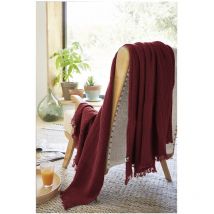 Plaid quadruple gaze de coton 180 x 220 cm Gaia lie de vin