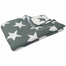 Plaid réversible coton vert, motif étoiles 100 x 150 cm - edith 6743