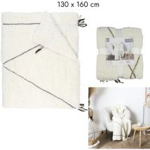 Plaid Sherpa Blanc Motif Tresse 130x160cm M6