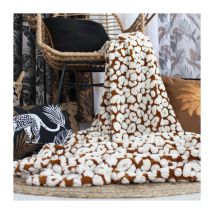 Plaid sherpa jacquard motifs taches de panthère - 130x170cm - café