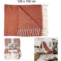Ambiance - Plaid 120x150 Cm Terracotta À Franges Écru