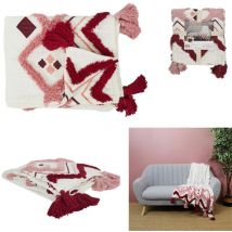 Jete De Canape Ethnique Tufte Rose 130x150cm