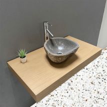 Byca - ava - Plan de Salle de Bain 90 cm en Chêne Naturel Épaisseur 9 cm + Fixations - Plan Vasque et Meuble Évier