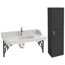 Pack plan vasque suspendu Jacob Delafon Cléo 1889 + colonne droite + robinet or + siphon or