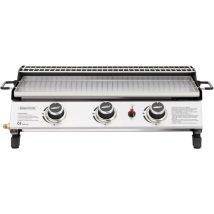 Plancha a Gaz- 3 Brûleurs Puissance 7.5kW en Acier Inoxydable, Surface Cuisson 61,5 x 32cm en Acier Inoxydable avec Grille de Réchauffage - Royal