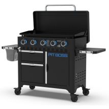 Pit Boss - Plancha à Gaz 5 Brûleurs Plaque Ceramique 90 x 46 cm Amovible 14650W Chariot et Housse de protection