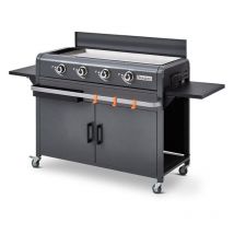 Brasero - Plancha Lola à gaz sur chariot équipé Gun Metal - 4 brûleurs à gaz - jusqu'à 14 convives - Surface de cuisson 88 x 35,5 cm - 9,6 kW