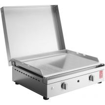 Plancha Planet - gaz - chef 55 Lisse Rainurée + Couvercle à Charnières - 2 brûleurs