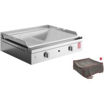 Plancha Planet - gaz - chef 55 Lisse Rainurée + Housse planet - 2 brûleurs - Inox 304 Alimentaire