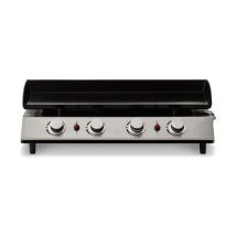 Plancha Bahia 4 feux Cooking Box - Surface cuisson 80 x 36 cm - 4 brûleurs ronds Inox - Plaque acier émaillée - Piezo mécanique - Récupérateur de