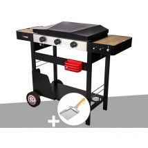 Somagic - Plancha gaz sur chariot 3 brûleurs Solia 350 + Pelle à légumes avec manche en bambou