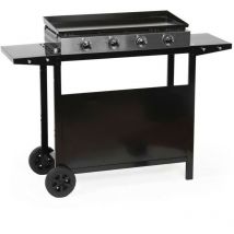 Garden Max - Plancha gaz merida - 4 feux - Sur chariot - Acier émaillé - 75 x 35 cm - Noir