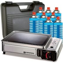 Kemper - Plancha à gaz portable 2300W + 8 cartouches de gaz + Valise de transport