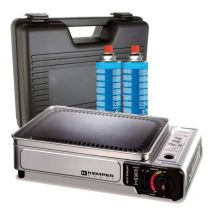 Kemper - Plancha à gaz portable 2300W + 2 cartouches de gaz + Valise de transport