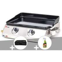 Somagic - Plancha à gaz Vera 200 avec cuve en inox + Housse + Dégraissant plancha