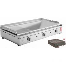 Plancha PLANET à gaz - CHEF 80 Lisse Rainurée + Housse PLANET à gaz - 3 brûleurs