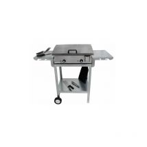 Planchaelec - Pack plancha eléctrica lux 600-2400 w – Carrito Odeón + Accesorios – Inox – 2 Termostatos ajustables – Made In France – 60 x 45 x 20 cm