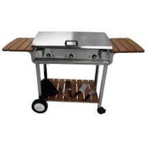 Planchaelec - Pack plancha eléctrica lux 830-3600 w – Carro elíseo + accesorios – acero inoxidable – 2 termostatos ajustables – Made In France – 83 x