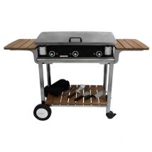 Planchaelec - Pack plancha eléctrica lux 830 – Carro Elysée + accesorios – acero inoxidable – acabados de carbono – 2 termostatos ajustables – Made