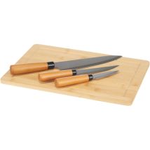 Kinvara - Planche À Découper En Bambou Orva Avec 3 Couteaux À Manches En Bambou.